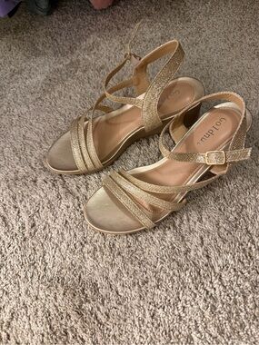 Gold Strappy Wedge Sandals with Ankle Strap — Coconuts by Matisse